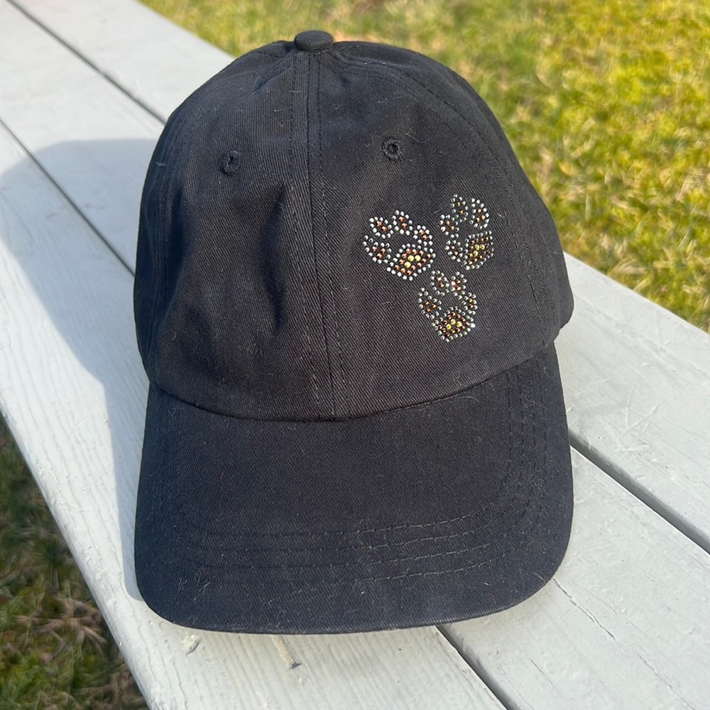 Black Hat with Rhinestone Paw Prints